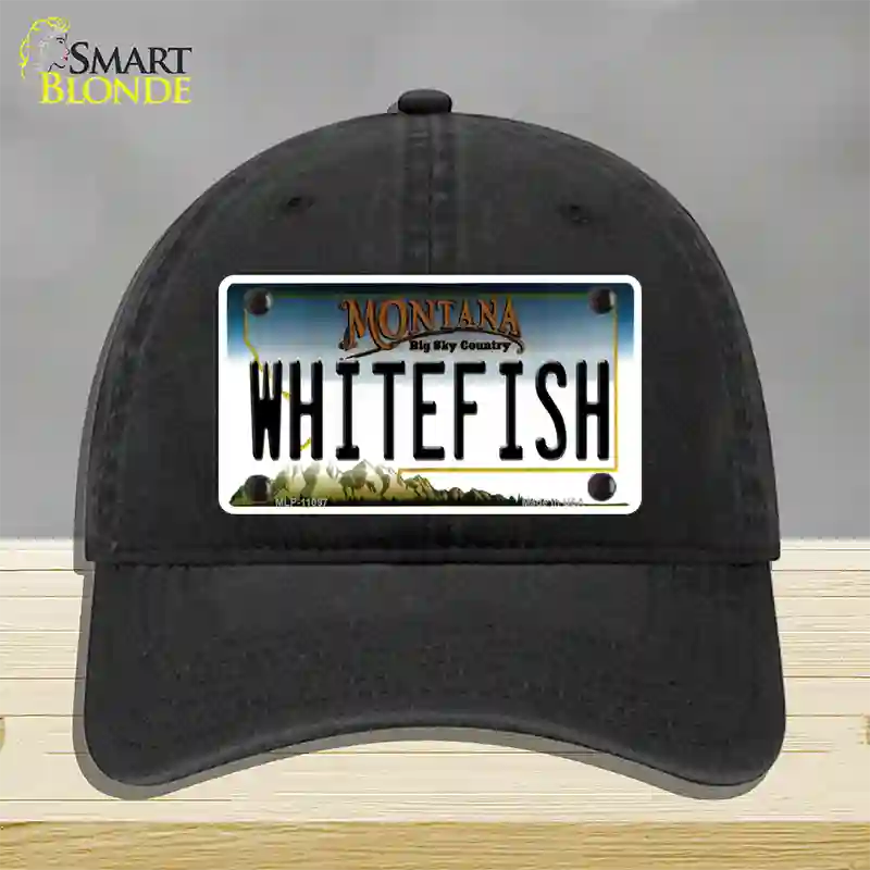 Whitefish Montana State Novelty License Plate Hat Unconstructed Cotton / Black