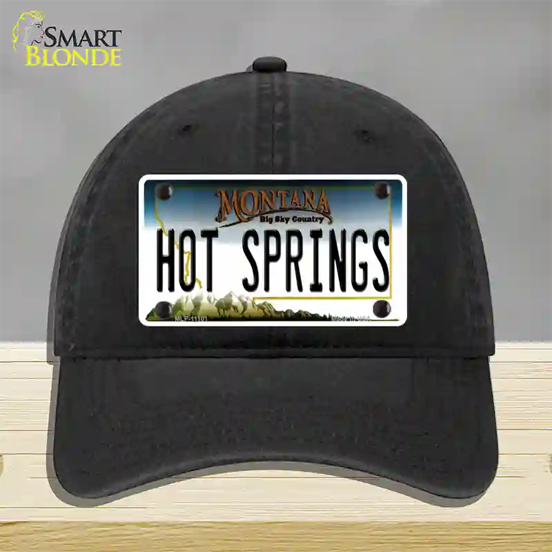 Hot Springs Montana State Novelty License Plate Hat Unconstructed Cotton / Black