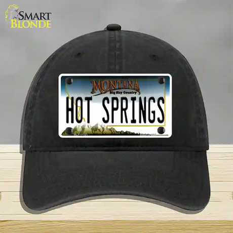 Hot Springs Montana State Novelty License Plate Hat Unconstructed Cotton / Black