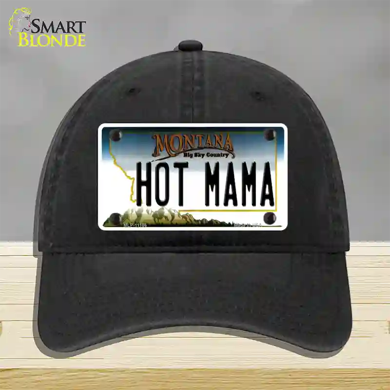 Hot Mama Montana State Novelty License Plate Hat Unconstructed Cotton / Black