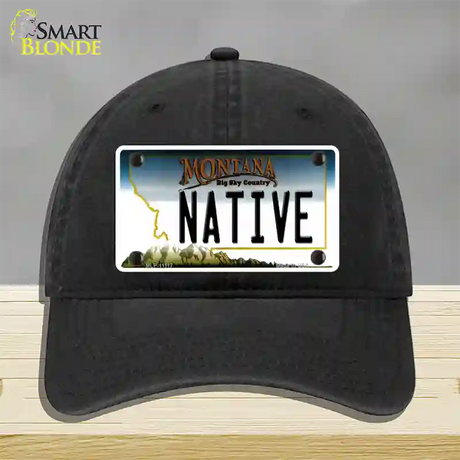 Native Montana State Novelty License Plate Hat Unconstructed Cotton / Black