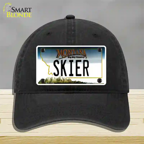 Skier Montana State Novelty License Plate Hat Unconstructed Cotton / Black