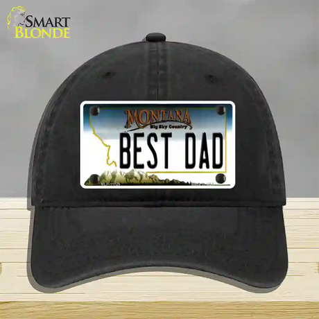 Best Dad Montana State Novelty License Plate Hat Unconstructed Cotton / Black