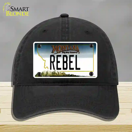 Rebel Montana State Novelty License Plate Hat Unconstructed Cotton / Black