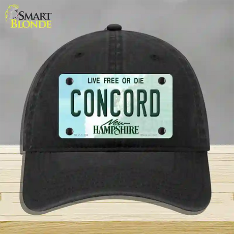 Concord New Hampshire State Novelty License Plate Hat Unconstructed Cotton / Black