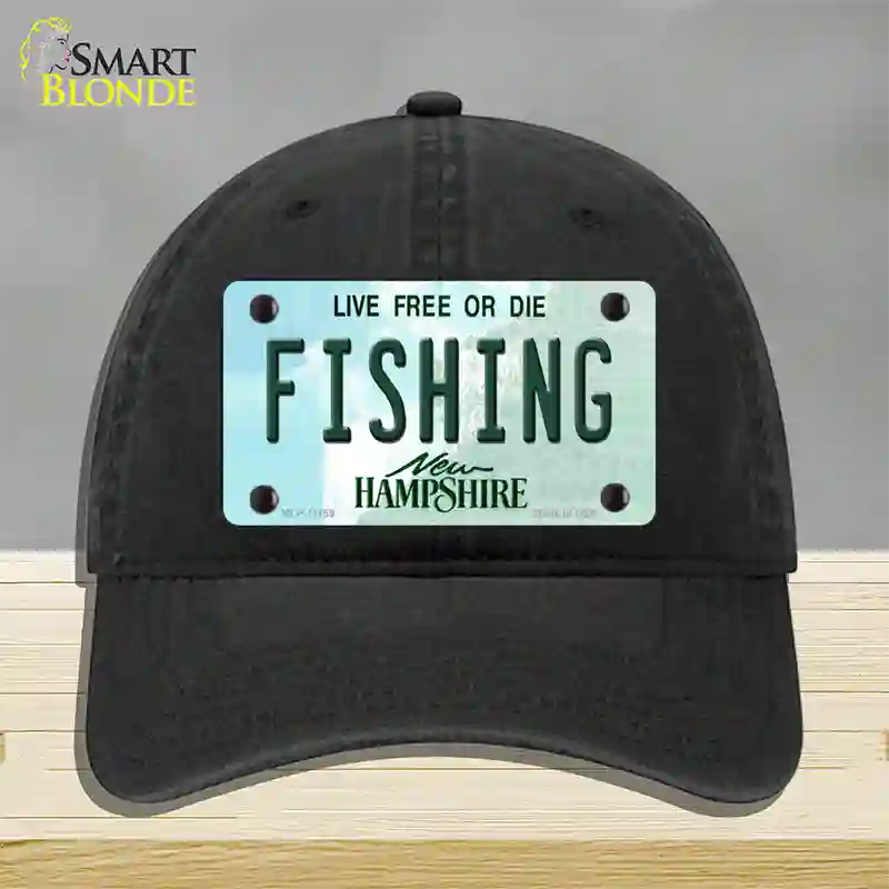 Fishing New Hampshire State Novelty License Plate Hat Unconstructed Cotton / Black