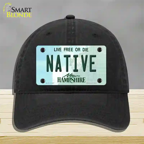 Native New Hampshire State Novelty License Plate Hat Unconstructed Cotton / Black