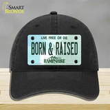 Born and Raised New Hampshire State Novelty License Plate Hat Unconstructed Cotton / Black