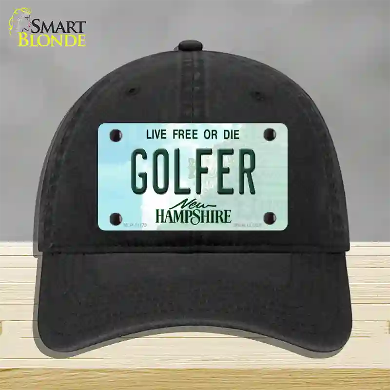 Golfer New Hampshire State Novelty License Plate Hat Unconstructed Cotton / Black