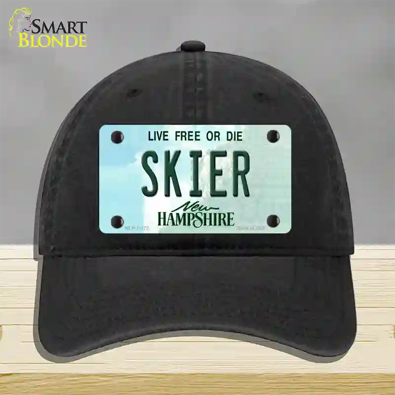 Skier New Hampshire State Novelty License Plate Hat Unconstructed Cotton / Black