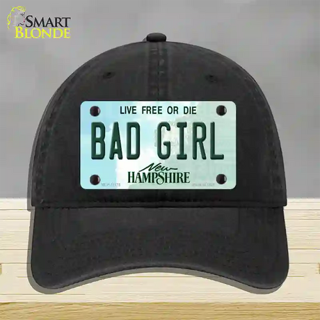 Bad Girl New Hampshire State Novelty License Plate Hat Unconstructed Cotton / Black