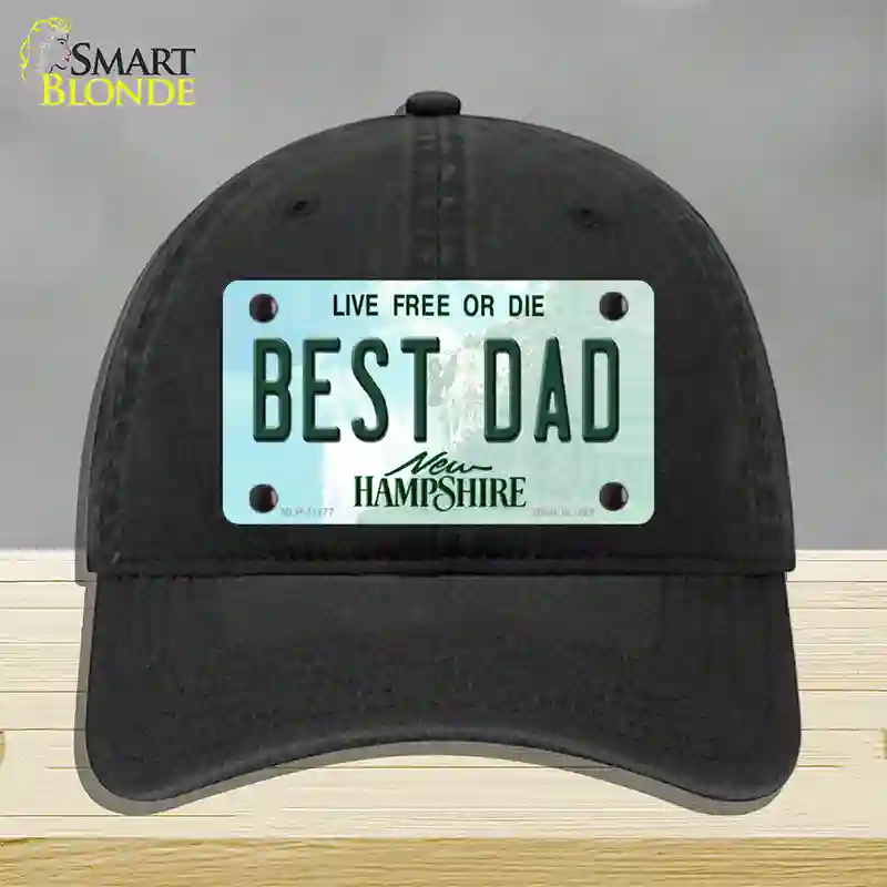 Best Dad New Hampshire State Novelty License Plate Hat Unconstructed Cotton / Black