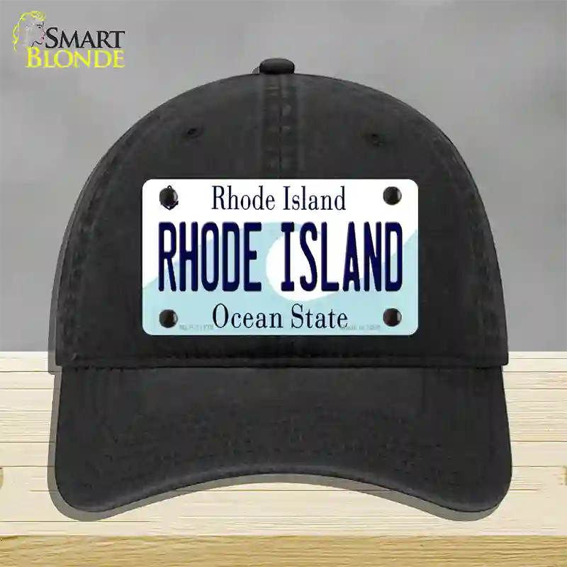 Rhode Island State Novelty License Plate Hat Unconstructed Cotton / Black