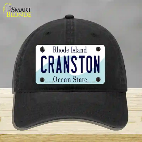 Cranston Rhode Island State Novelty License Plate Hat Unconstructed Cotton / Black