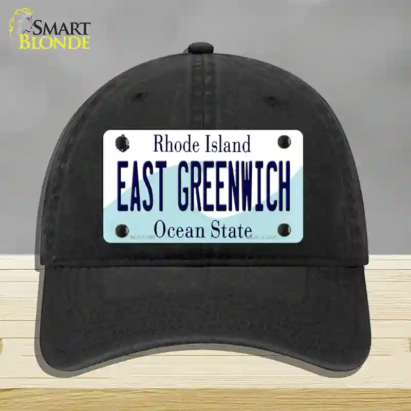 East Greenwich Rhode Island State Novelty License Plate Hat Unconstructed Cotton / Black