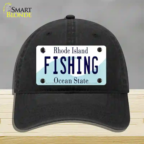 Fishing Rhode Island State Novelty License Plate Hat Unconstructed Cotton / Black