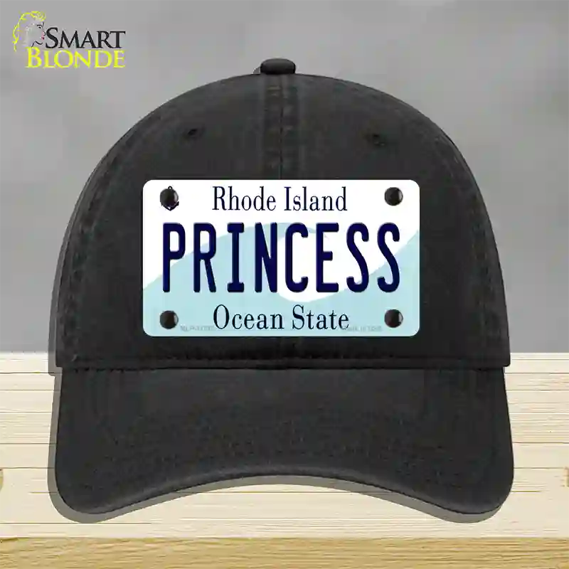 Princess Rhode Island State Novelty License Plate Hat Unconstructed Cotton / Black