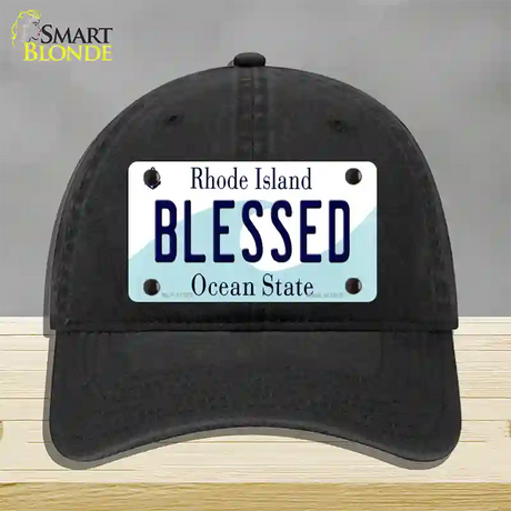 Blessed Rhode Island State Novelty License Plate Hat Unconstructed Cotton / Black