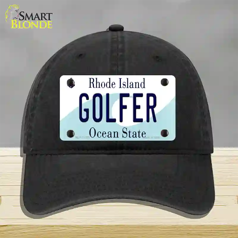 Golfer Rhode Island State Novelty License Plate Hat Unconstructed Cotton / Black