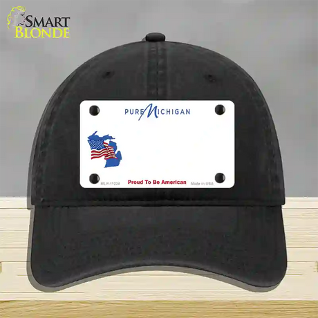 Pure Michigan Proud To Be American Novelty License Plate Hat Unconstructed Cotton / Black