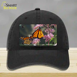 Butterfly Monarch On Flower Novelty License Plate Hat Unconstructed Cotton / Black