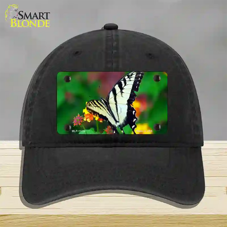 Butterfly Black and White Novelty License Plate Hat Unconstructed Cotton / Black