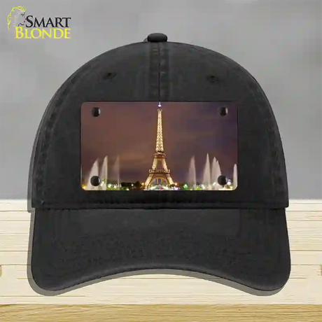 Eiffel Tower Night With Fountain Novelty License Plate Hat Unconstructed Cotton / Black