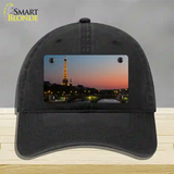 Eiffel Tower Night With River and Bridge Novelty License Plate Hat Unconstructed Cotton / Black