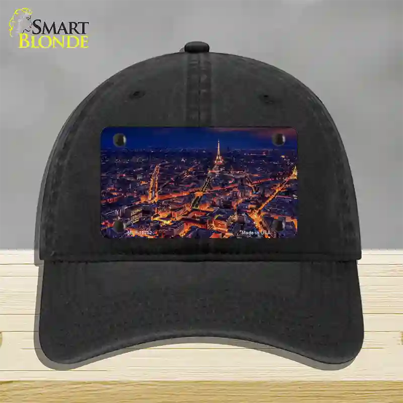 Paris At Night Eiffel Tower In Center Novelty License Plate Hat Unconstructed Cotton / Black