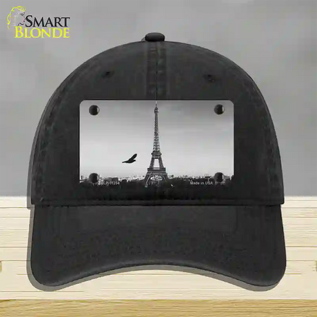 Eiffel Tower Black and White With Bird Novelty License Plate Hat Unconstructed Cotton / Black