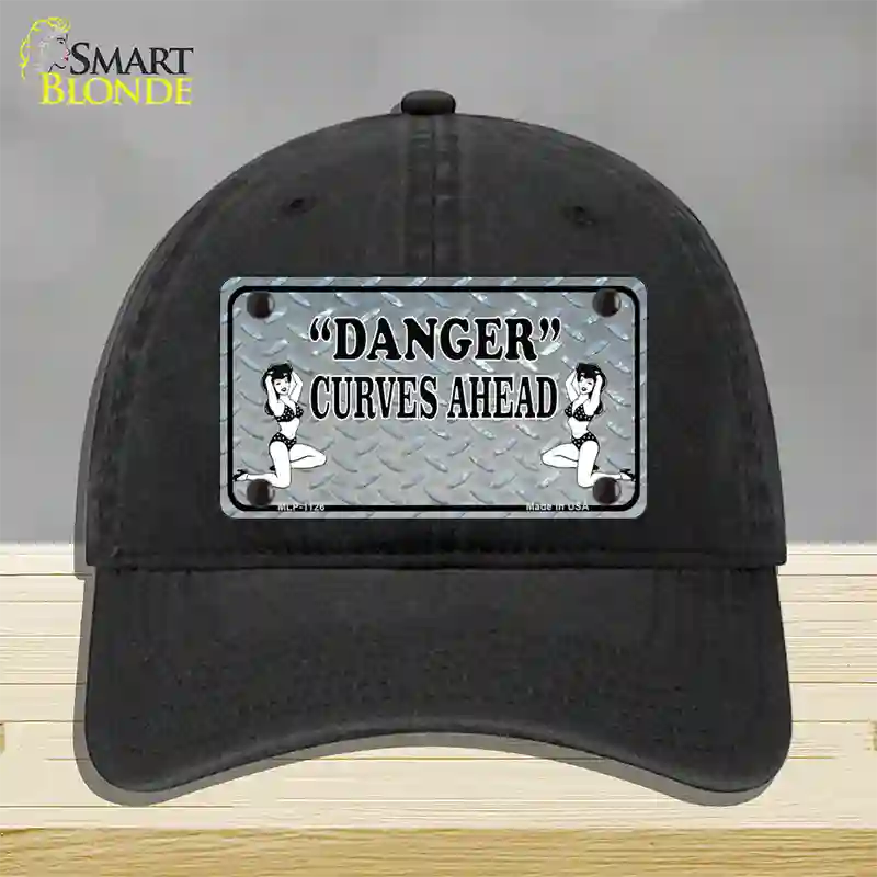 Danger Curves Ahead Novelty License Plate Hat Unconstructed Cotton / Black