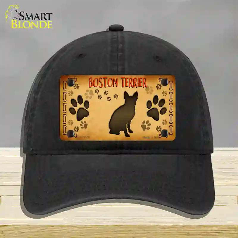 Boston Terrier Novelty License Plate Hat Unconstructed Cotton / Black