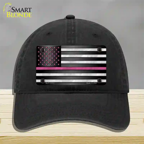 Thin Pink Line With Pink Stars Novelty License Plate Hat Unconstructed Cotton / Black