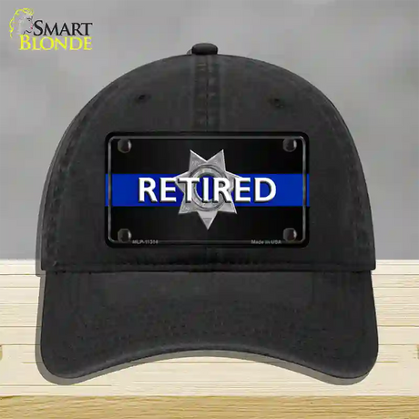 Thin Blue Line Retired Police Novelty License Plate Hat Unconstructed Cotton / Black