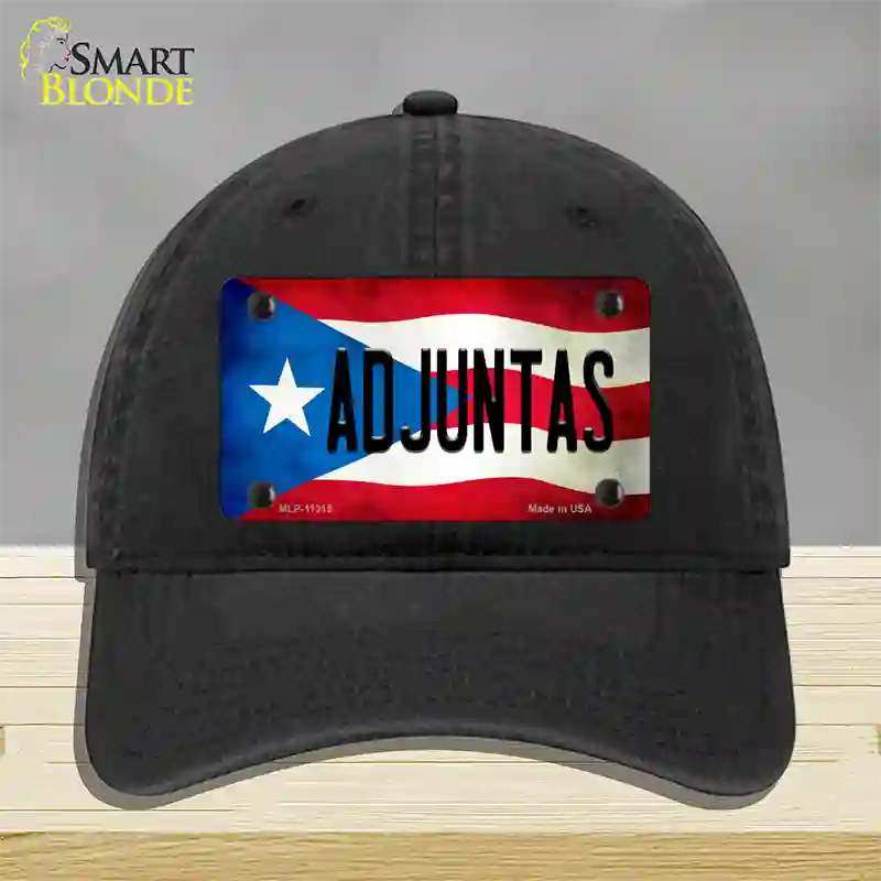 Adjuntas Puerto Rico Flag Novelty License Plate Hat Unconstructed Cotton / Black