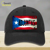 Adjuntas Puerto Rico Flag Novelty License Plate Hat Unconstructed Cotton / Black