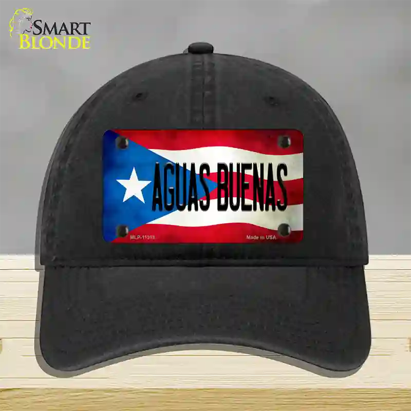 Aguas Buenas Puerto Rico Flag Novelty License Plate Hat Unconstructed Cotton / Black