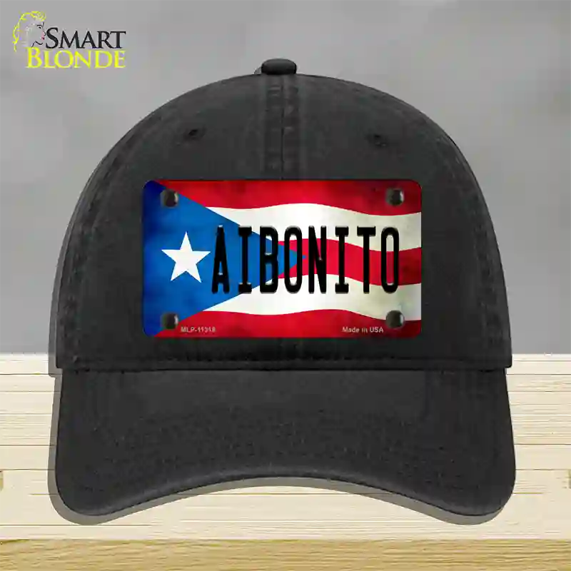 Aibonito Puerto Rico Flag Novelty License Plate Hat Unconstructed Cotton / Black