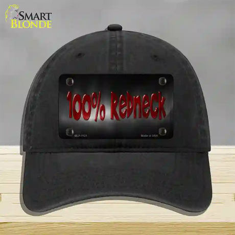 100% Redneck Novelty License Plate Hat Unconstructed Cotton / Black