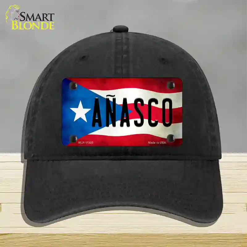 Anasco Puerto Rico Flag Novelty License Plate Hat Unconstructed Cotton / Black