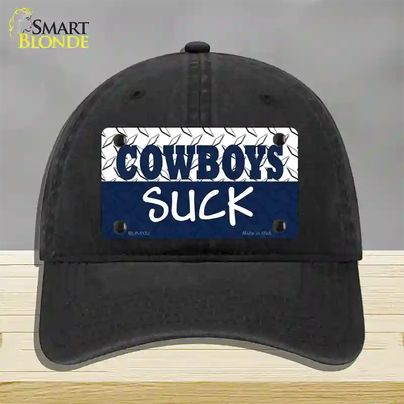 Cowboys Suck Novelty License Plate Hat Unconstructed Cotton / Black