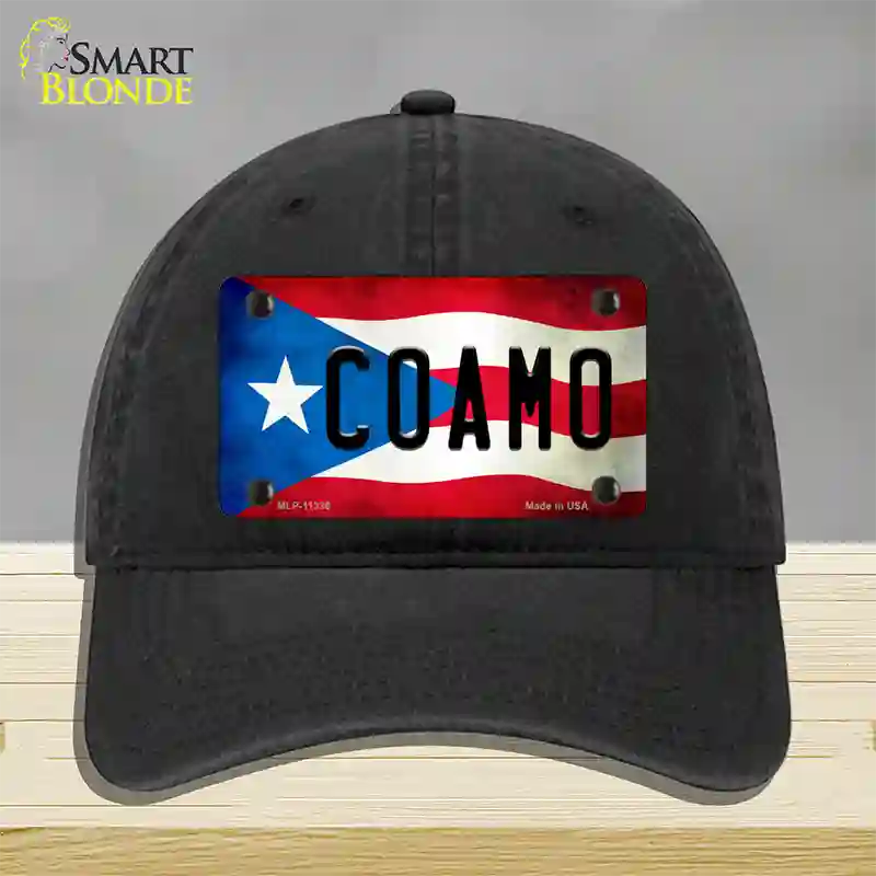 Coamo Puerto Rico Flag Novelty License Plate Hat Unconstructed Cotton / Black