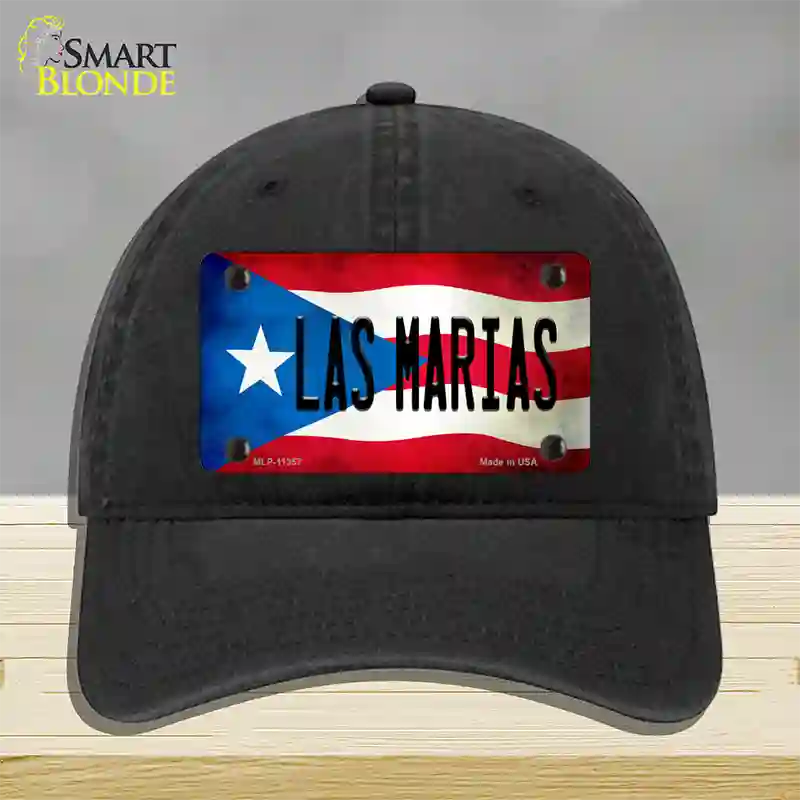 Las Marias Puerto Rico Flag Novelty License Plate Hat Unconstructed Cotton / Black