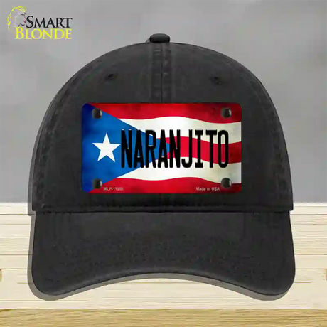 Naranjito Puerto Rico Flag Novelty License Plate Hat Unconstructed Cotton / Black