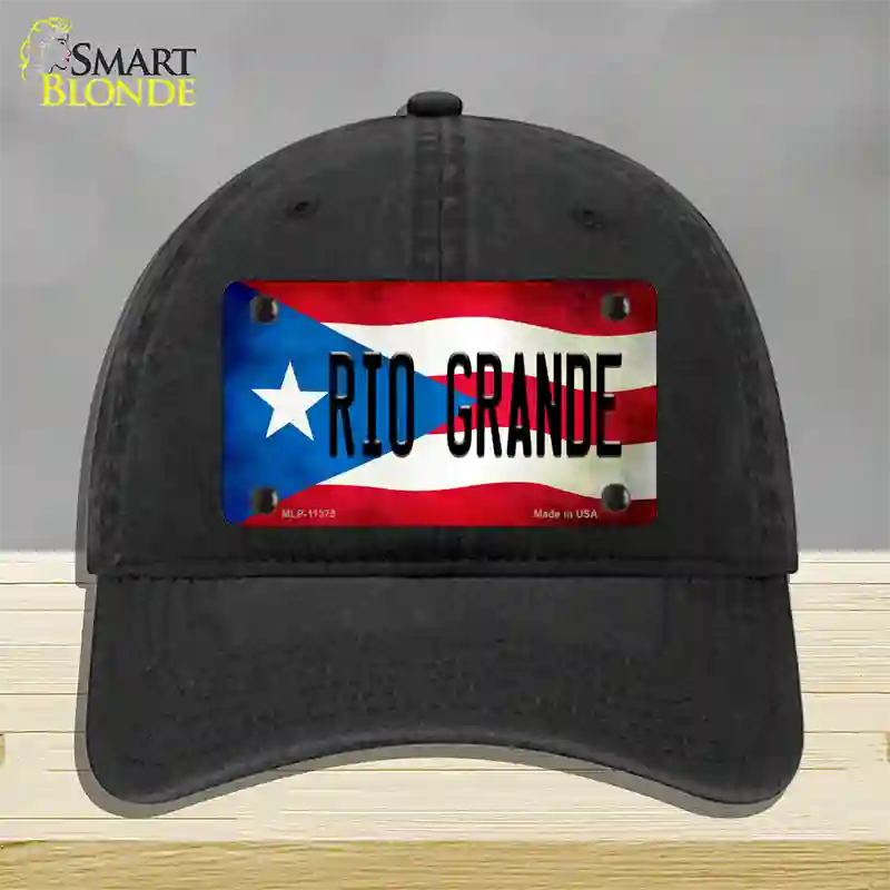 Rio Grande Puerto Rico Flag Novelty License Plate Hat Unconstructed Cotton / Black