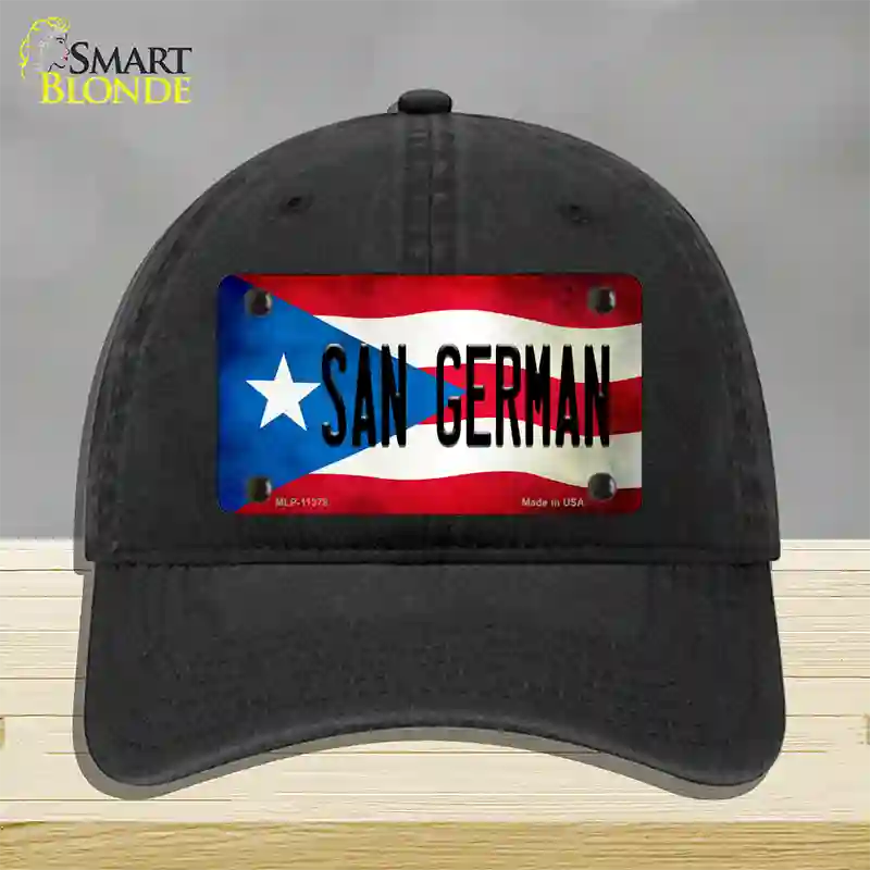 San German Puerto Rico Flag Novelty License Plate Hat Unconstructed Cotton / Black