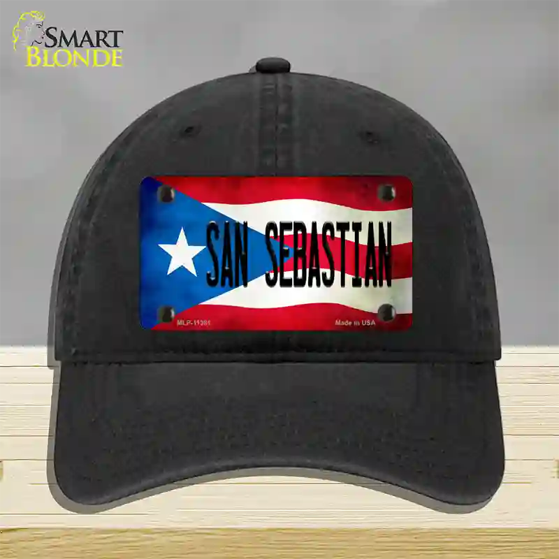 San Sebastian Puerto Rico Flag Novelty License Plate Hat Unconstructed Cotton / Black