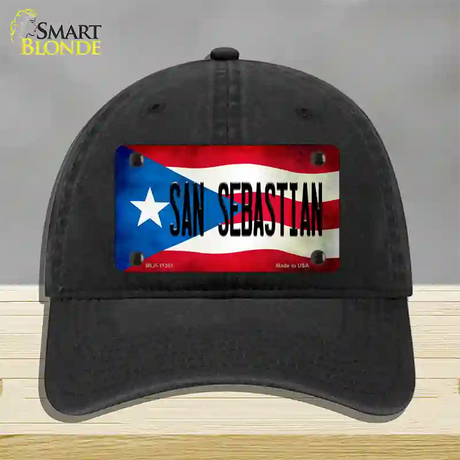 San Sebastian Puerto Rico Flag Novelty License Plate Hat Unconstructed Cotton / Black