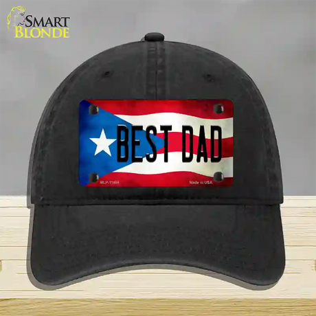 Best Dad Puerto Rico Flag Novelty License Plate Hat Unconstructed Cotton / Black