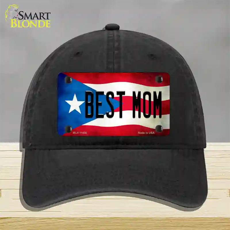 Best Mom Puerto Rico Flag Novelty License Plate Hat Unconstructed Cotton / Black